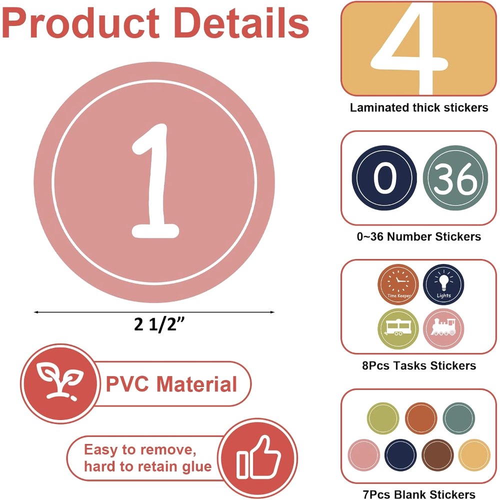 2 1/2" Number Stickers Boho Classroom Decor Set, view 2