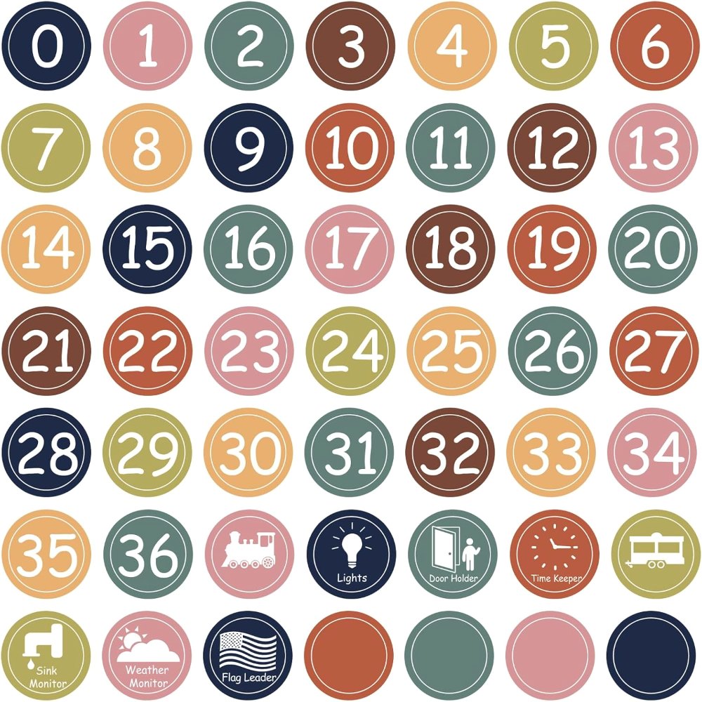 2 1/2" Number Stickers Boho Classroom Decor Set
