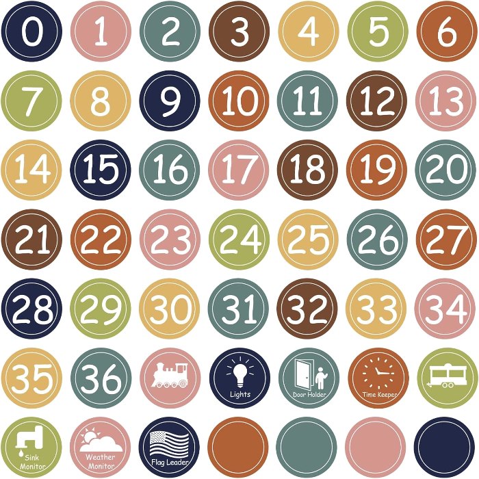 2 1/2" Number Stickers Boho Classroom Decor Set