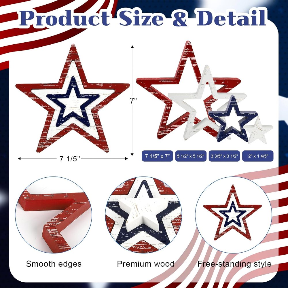4th of July Decorations Stars Set of 4, view 2