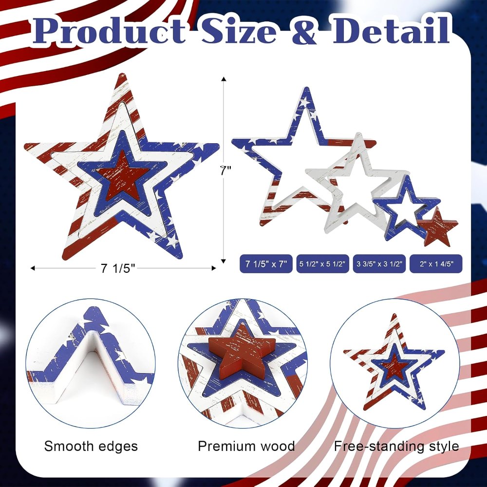 4th of July Decorations Stars Set of 4, 4 pieces, view 2