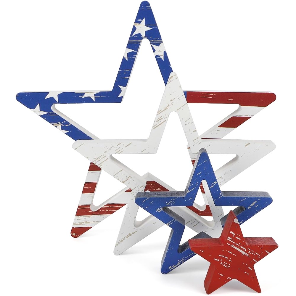 4th of July Decorations Stars Set of 4, 4 pieces