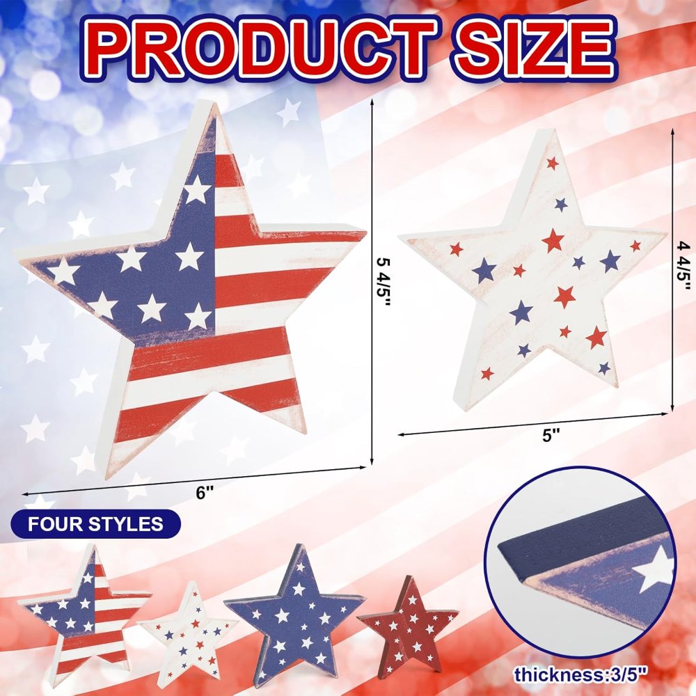 4th of July Decorations Wooden Star Set of 4, view 2