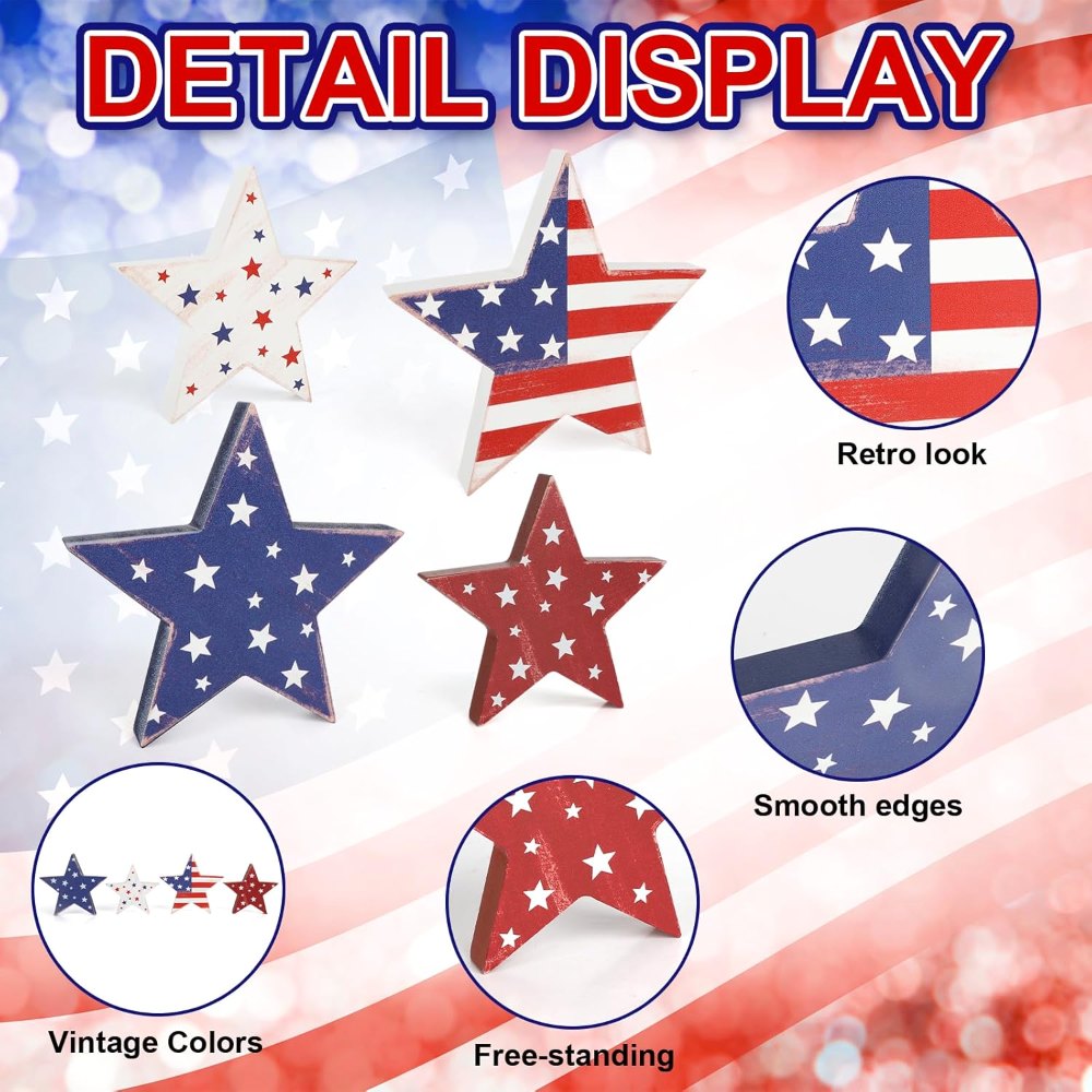 4th of July Decorations Wooden Star Set of 4, view 3