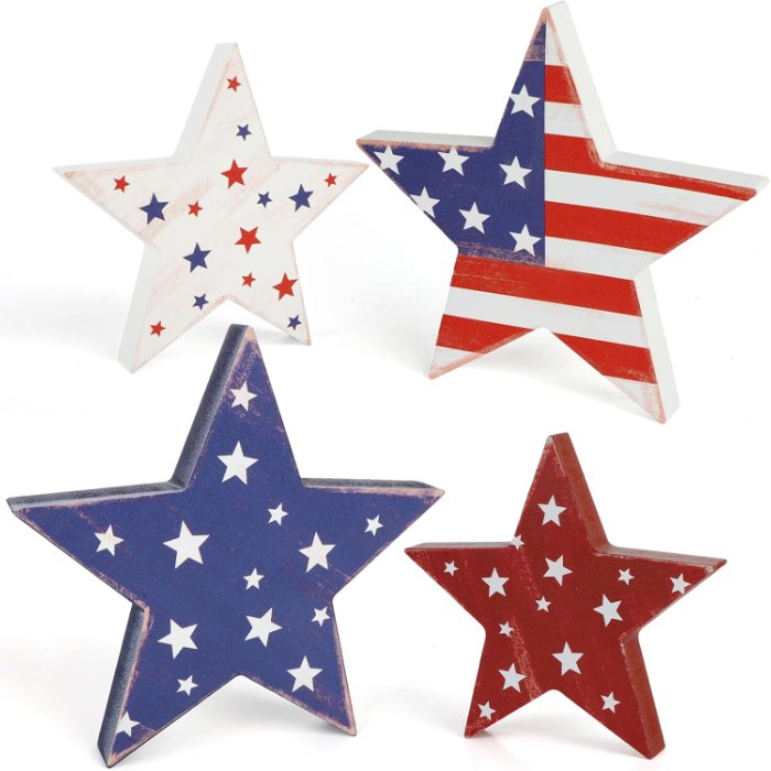 4th of July Decorations Wooden Star Set of 4