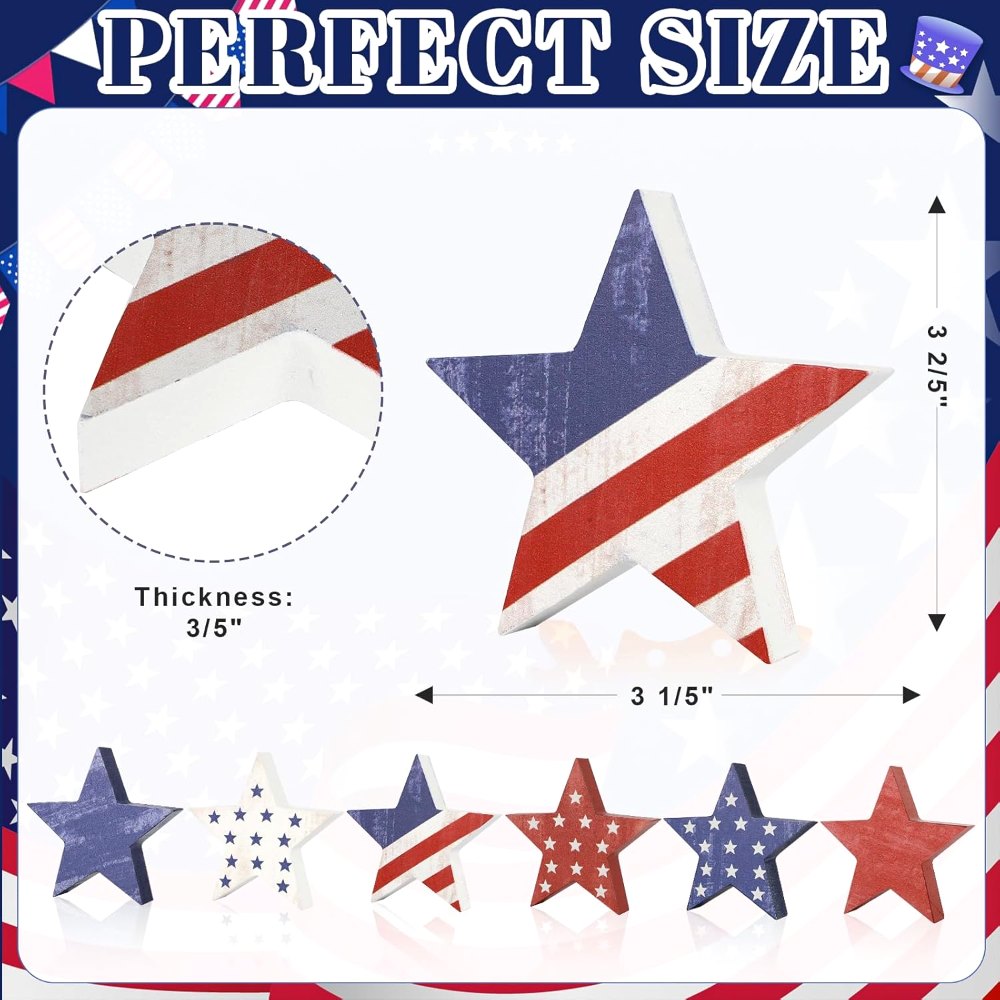 4th of July Decorations Wooden Star Set of 6, view 2