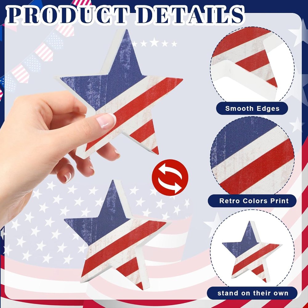 4th of July Decorations Wooden Star Set of 6, view 3