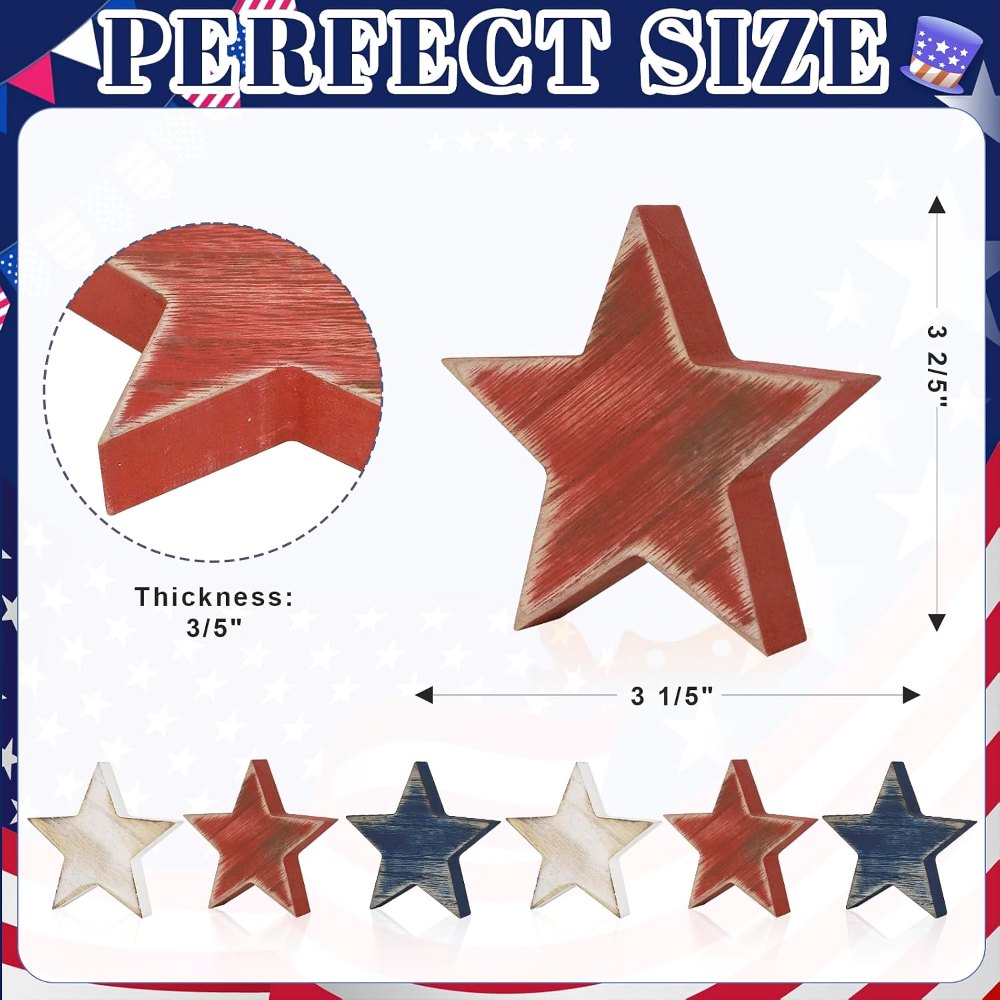 4th of July Decorations Wooden Star Set of 6, 6 pieces, view 2
