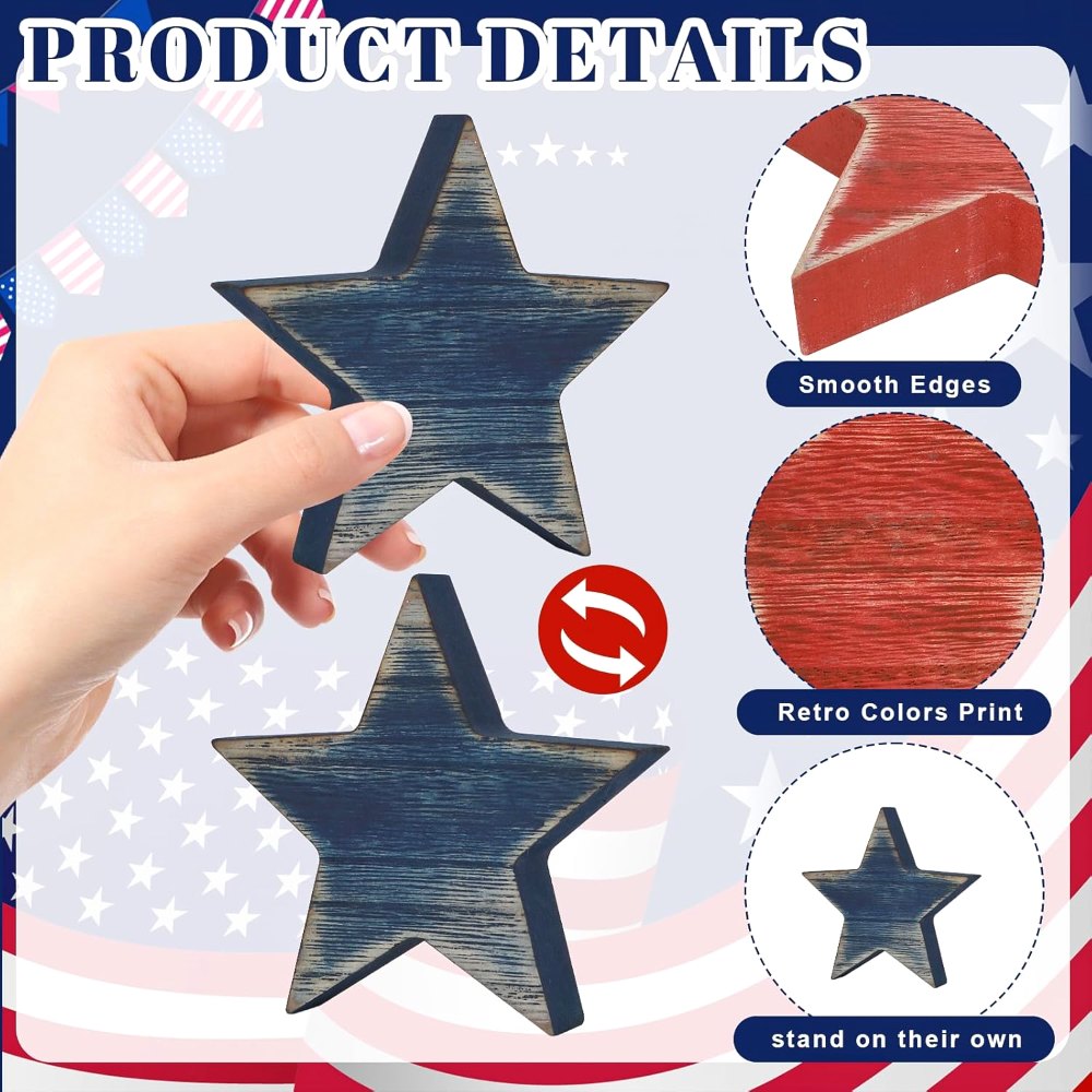 4th of July Decorations Wooden Star Set of 6, 6 pieces, view 3