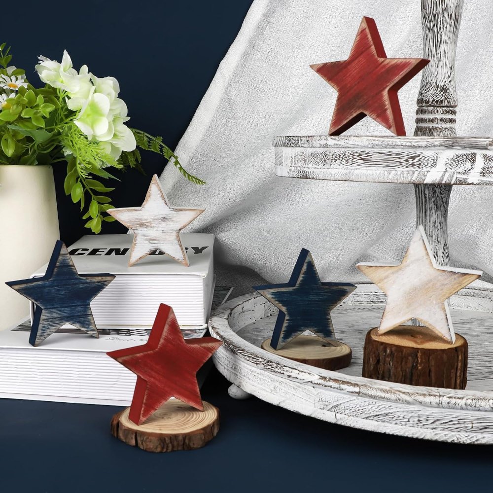 4th of July Decorations Wooden Star Set of 6, 6 pieces, view 4