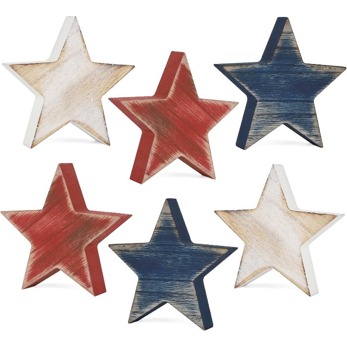 4th of July Decorations Wooden Star Set of 6, 6 pieces