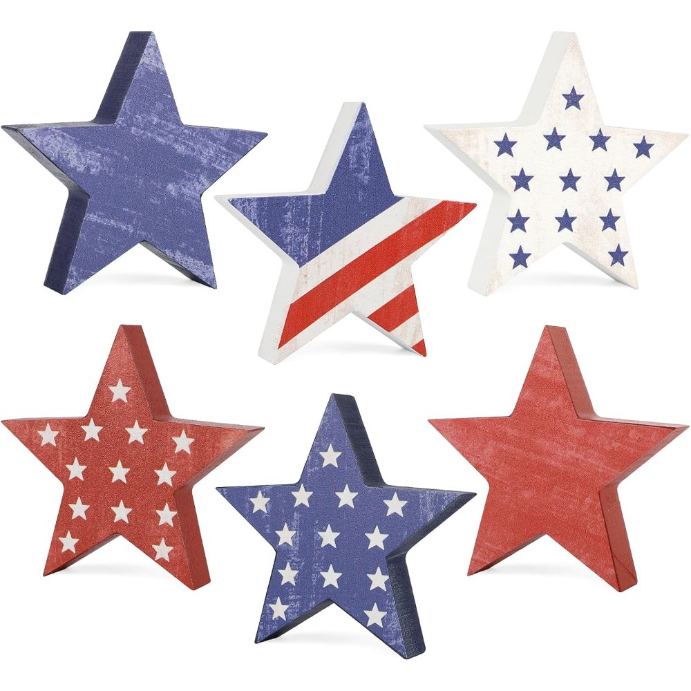 4th of July Decorations Wooden Star Set of 6