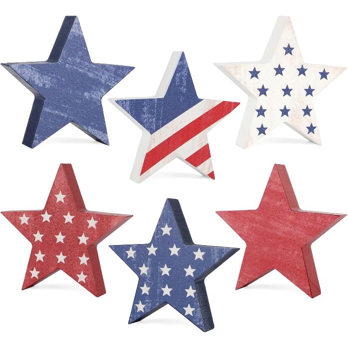 4th of July Decorations Wooden Star Set of 6