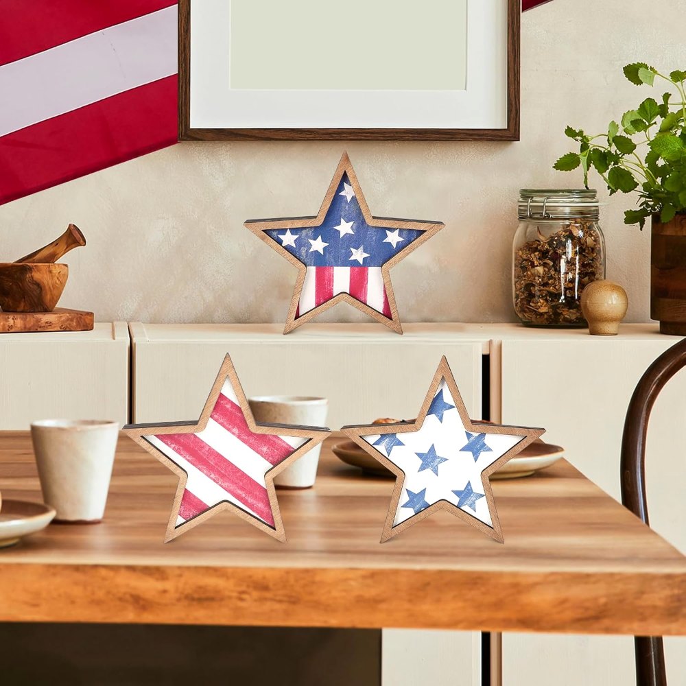 4th of July Decorations Wooden Stars, 3 pieces, view 3