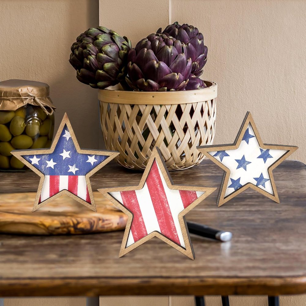 4th of July Decorations Wooden Stars, 3 pieces, view 5