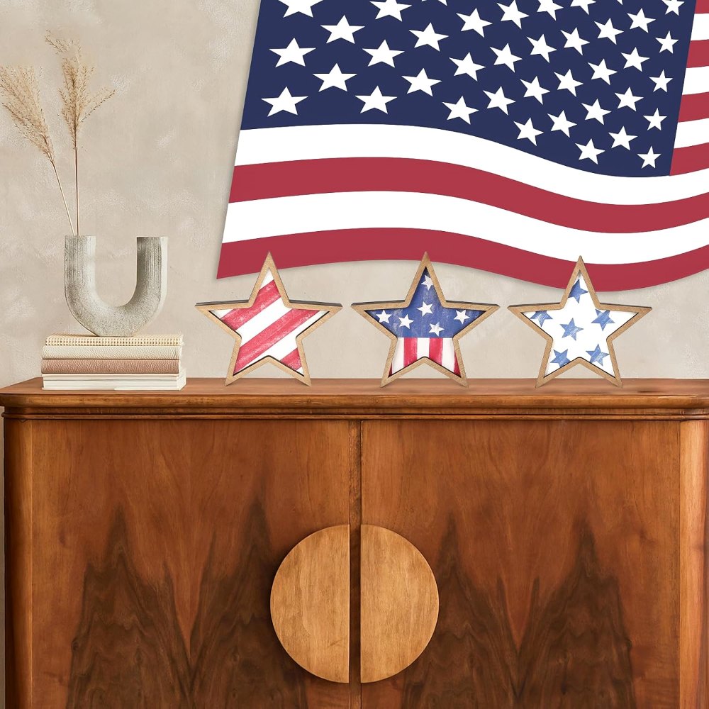 4th of July Decorations Wooden Stars, 3 pieces, view 6