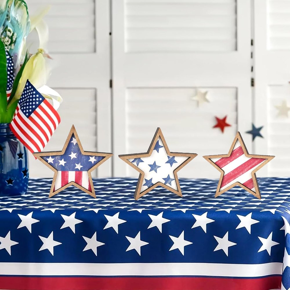 4th of July Decorations Wooden Stars, 3 pieces, view 7