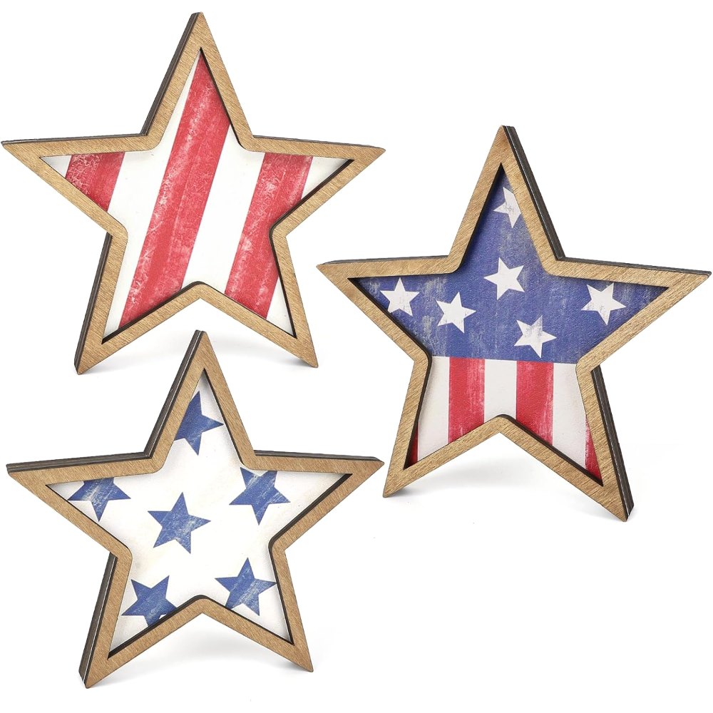 4th of July Decorations Wooden Stars, 3 pieces
