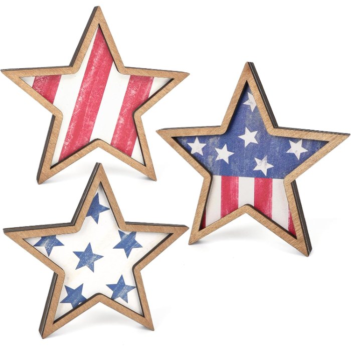 4th of July Decorations Wooden Stars, 3 pieces