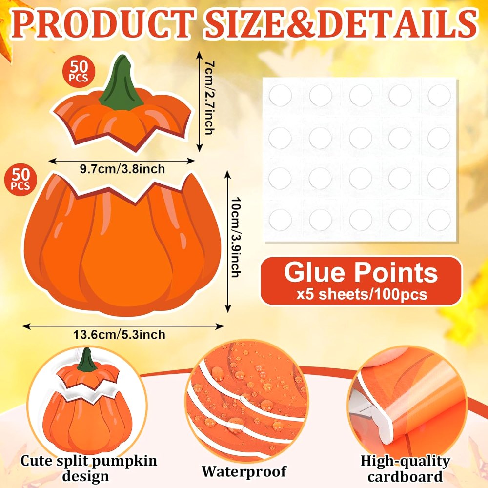 50 Sets Fall Pumpkin Cutouts Thanksgiving Bulletin Board, view 2