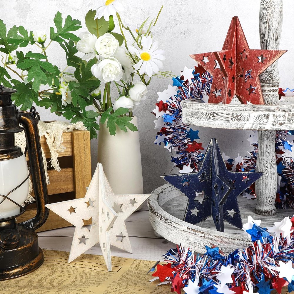 6 Inch Labor Day Decorations Wooden Stars Set, view 4