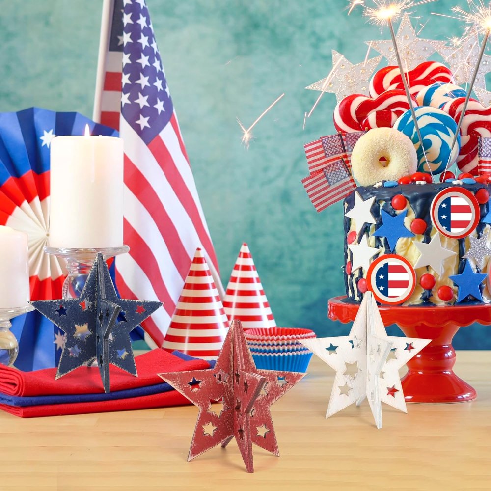 6 Inch Labor Day Decorations Wooden Stars Set, view 6