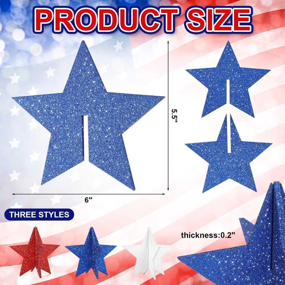 6 Inch Labor Day Decorations Wooden Stars Set (2), view 2