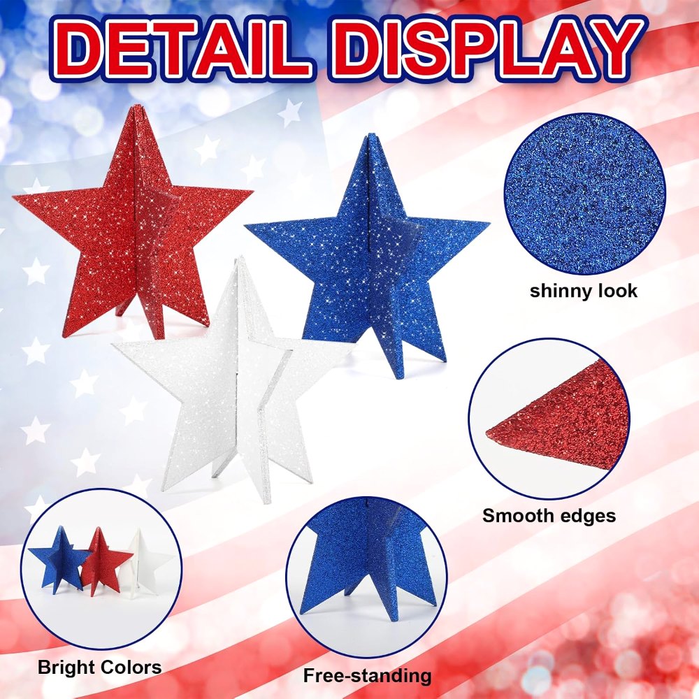 6 Inch Labor Day Decorations Wooden Stars Set (2), view 3