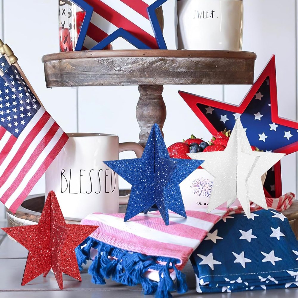 6 Inch Labor Day Decorations Wooden Stars Set (2), view 4