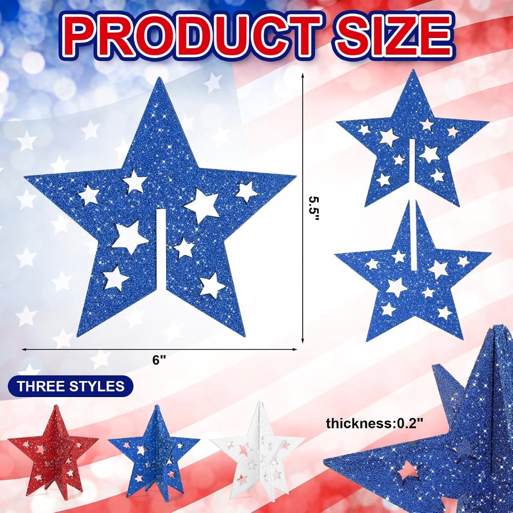 6 Inch Labor Day Decorations Wooden Stars Set, 3 pieces, view 2