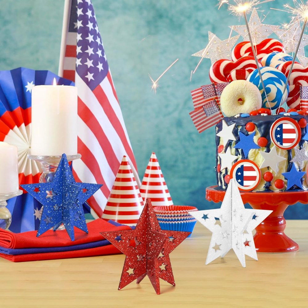 6 Inch Labor Day Decorations Wooden Stars Set, 3 pieces, view 5