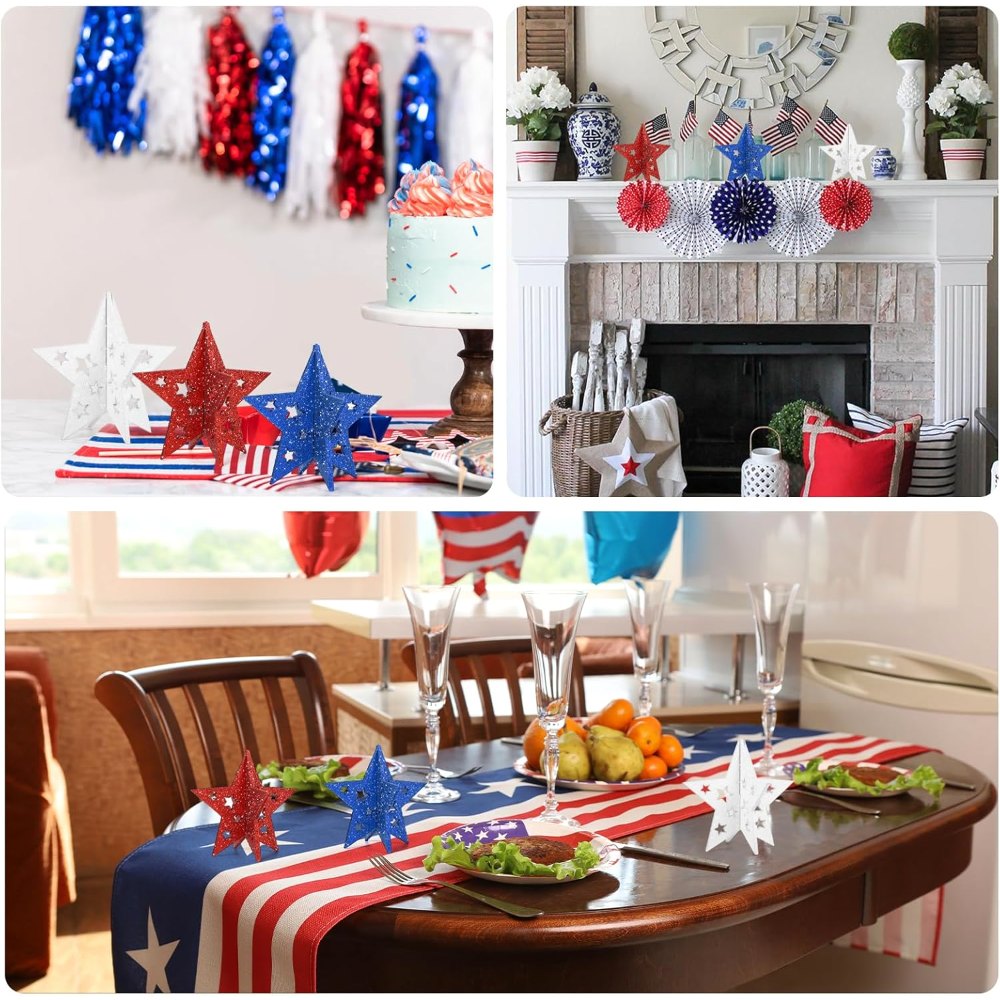 6 Inch Labor Day Decorations Wooden Stars Set, 3 pieces, view 6