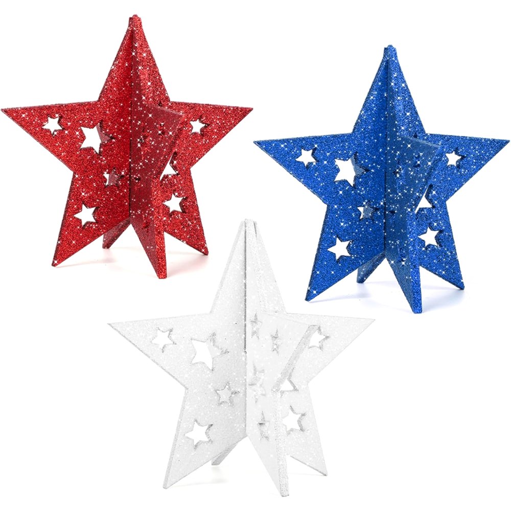 6 Inch Labor Day Decorations Wooden Stars Set, 3 pieces