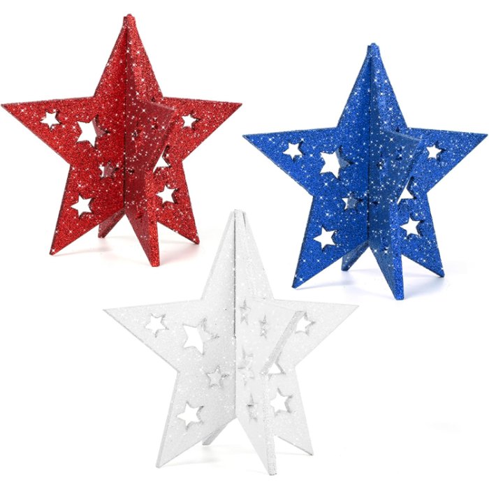 6 Inch Labor Day Decorations Wooden Stars Set, 3 pieces
