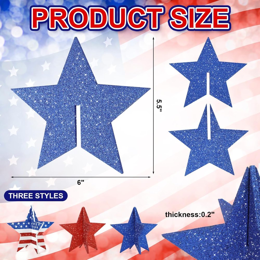6 Inch Labor Day Decorations Wooden Stars Set, Flag Style, view 2