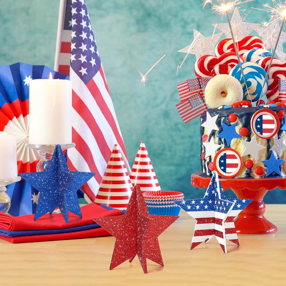 6 Inch Labor Day Decorations Wooden Stars Set, Flag Style, view 5