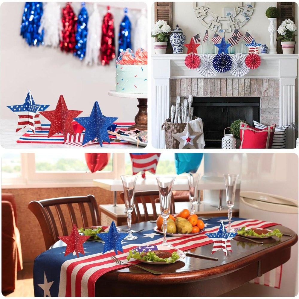 6 Inch Labor Day Decorations Wooden Stars Set, Flag Style, view 6