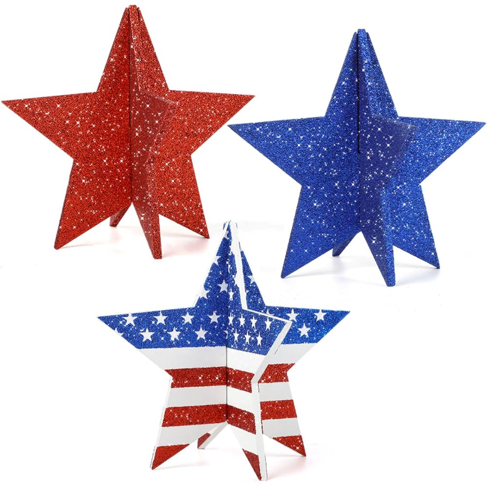 6 Inch Labor Day Decorations Wooden Stars Set, Flag Style