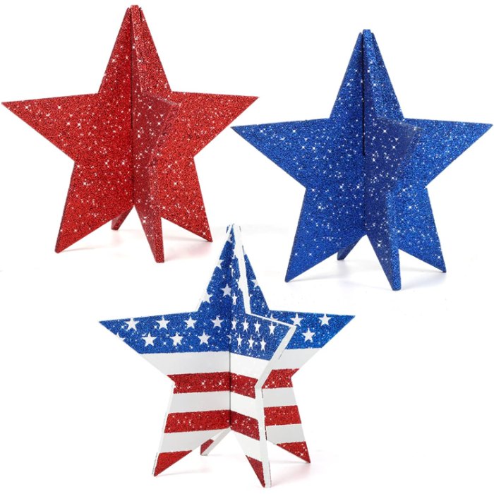 6 Inch Labor Day Decorations Wooden Stars Set, Flag Style