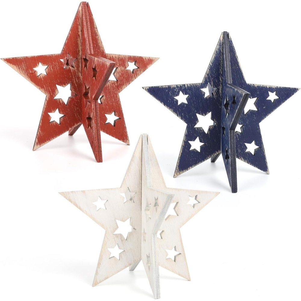 6 Inch Labor Day Decorations Wooden Stars Set