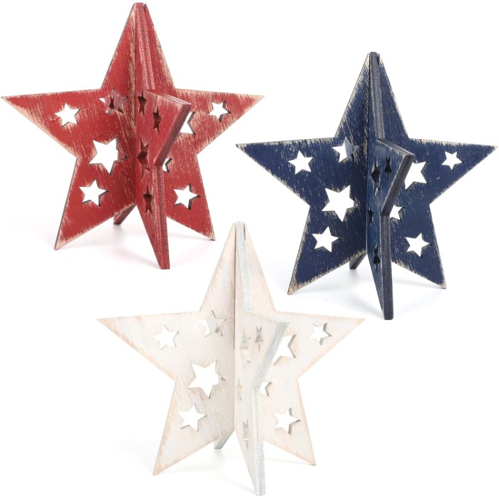 6 Inch Labor Day Decorations Wooden Stars Set