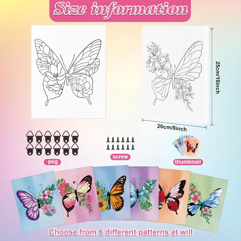 8x10 Inches Butterfly Flower Pre Drawn Canvas to Paint, view 2
