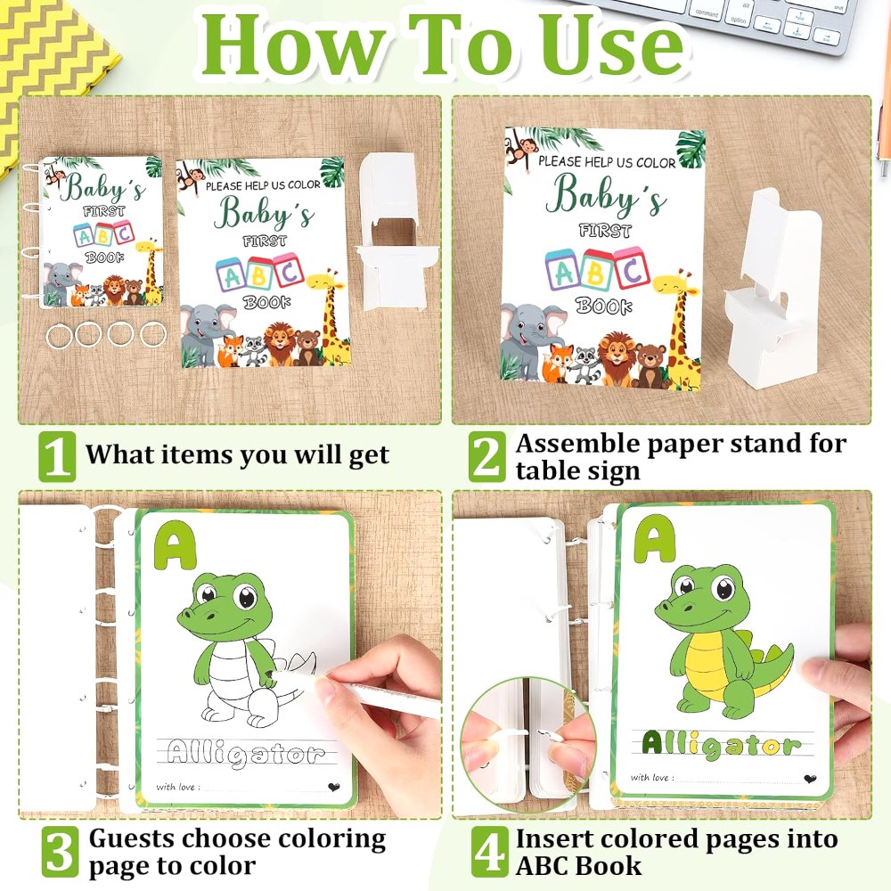 Baby's First ABC Book Baby Shower Game Coloring Card, view 3