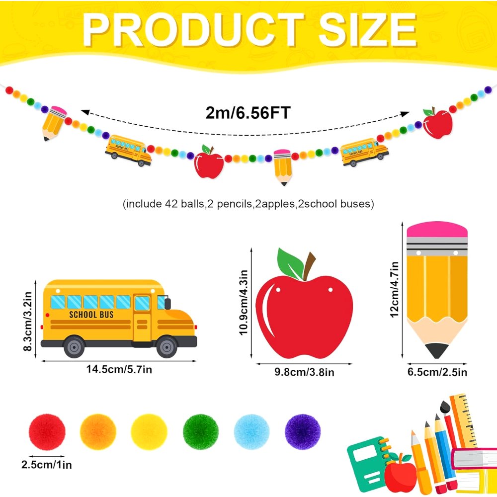 Back to School Decorations Bus Apple Pencil Felt Pom, view 2