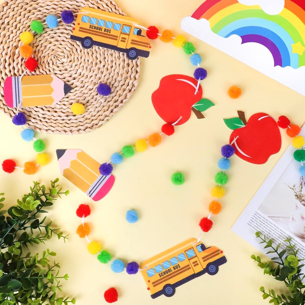 Back to School Decorations Bus Apple Pencil Felt Pom, view 3