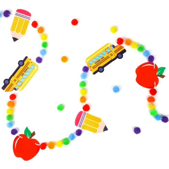 Back to School Decorations Bus Apple Pencil Felt Pom