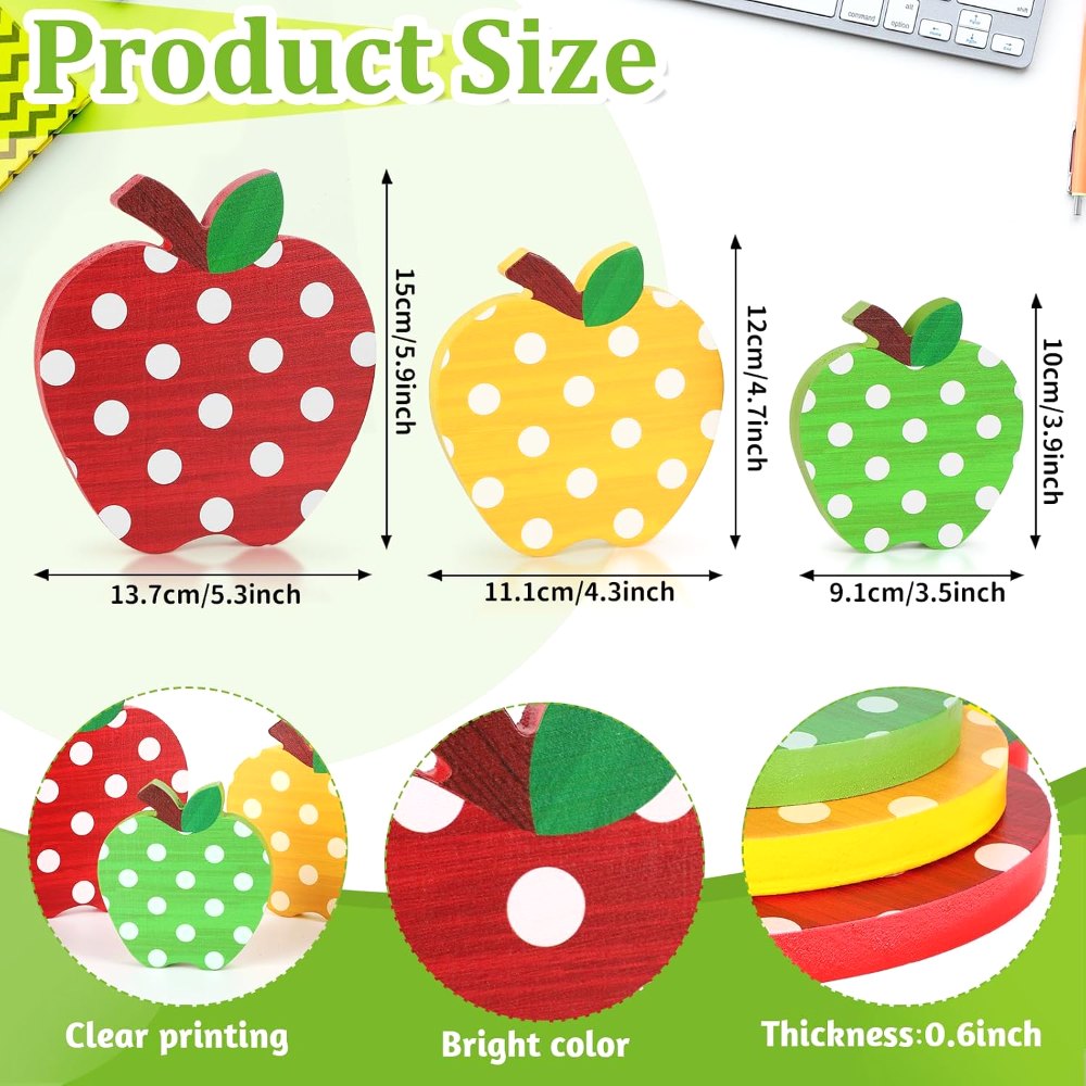 Back to School Decorations Wooden Retro Apple Table Signs, view 2