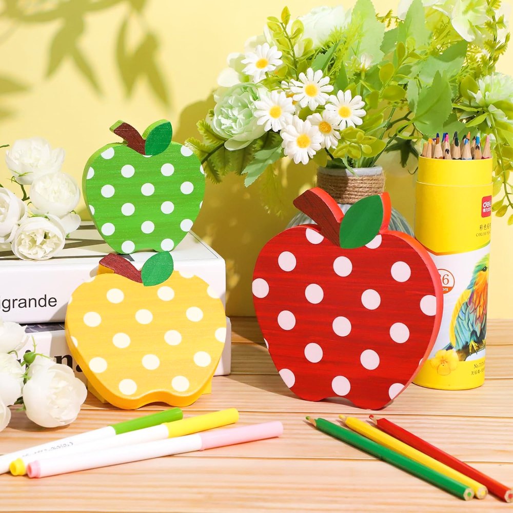Back to School Decorations Wooden Retro Apple Table Signs, view 3