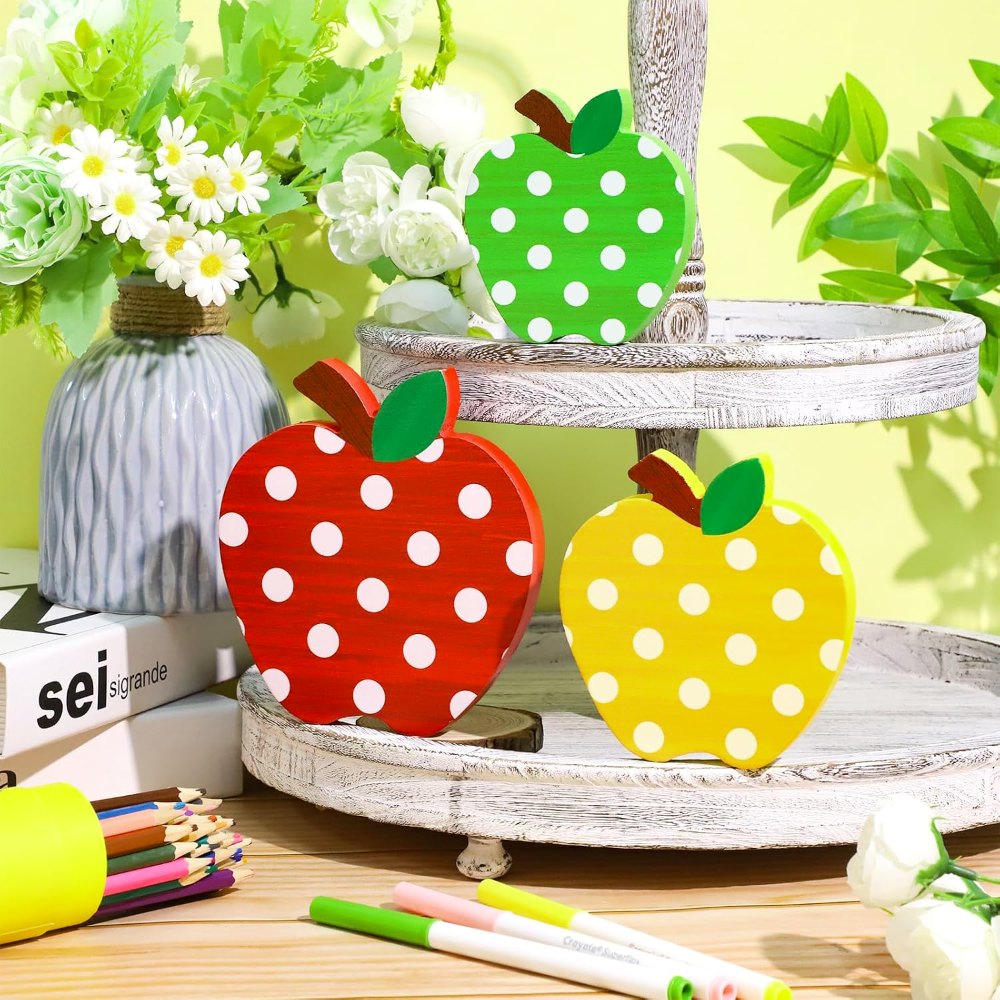 Back to School Decorations Wooden Retro Apple Table Signs, view 4