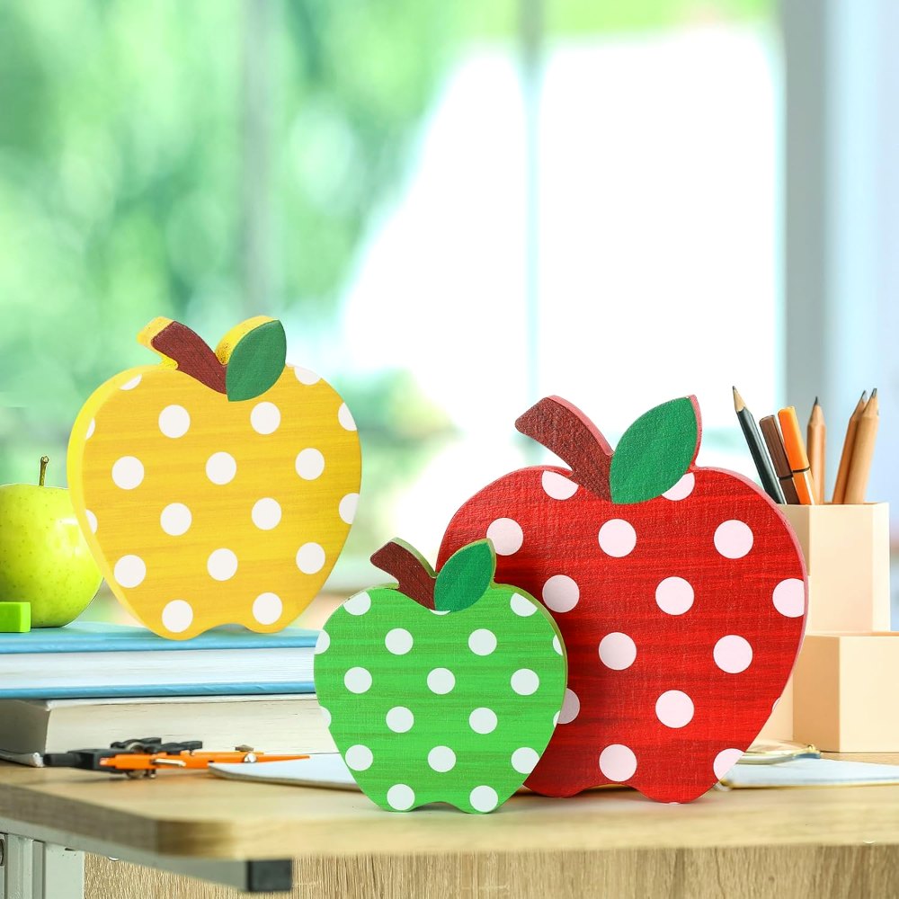Back to School Decorations Wooden Retro Apple Table Signs, view 5